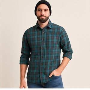 Men’s Ocean Current Gray & Teal Plaid Button Down Shirt | Size M